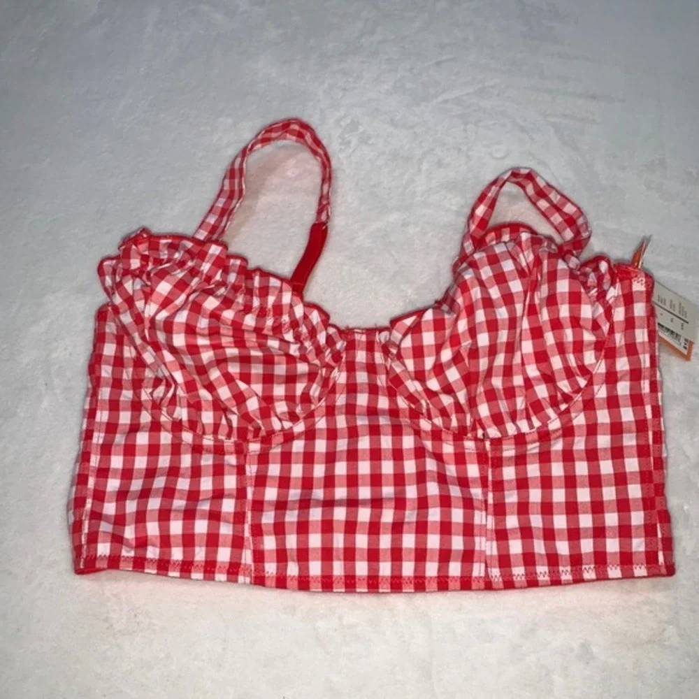 Colsie‎ small red white plaid gingham corset Underwired bralette new  milkmaid
